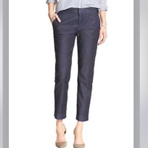 Ann Taylor Dark Blue Chambray Denim Cropped Trousers Flat Front Preppy Classic - Picture 12 of 12